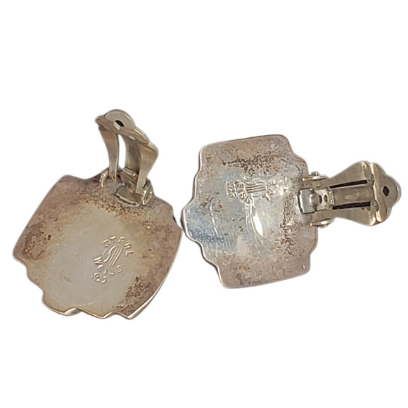 Vintage Sterling Silver Modern Clip-On Earrings - Signed Sterl Weiss - Picture 3 of 4